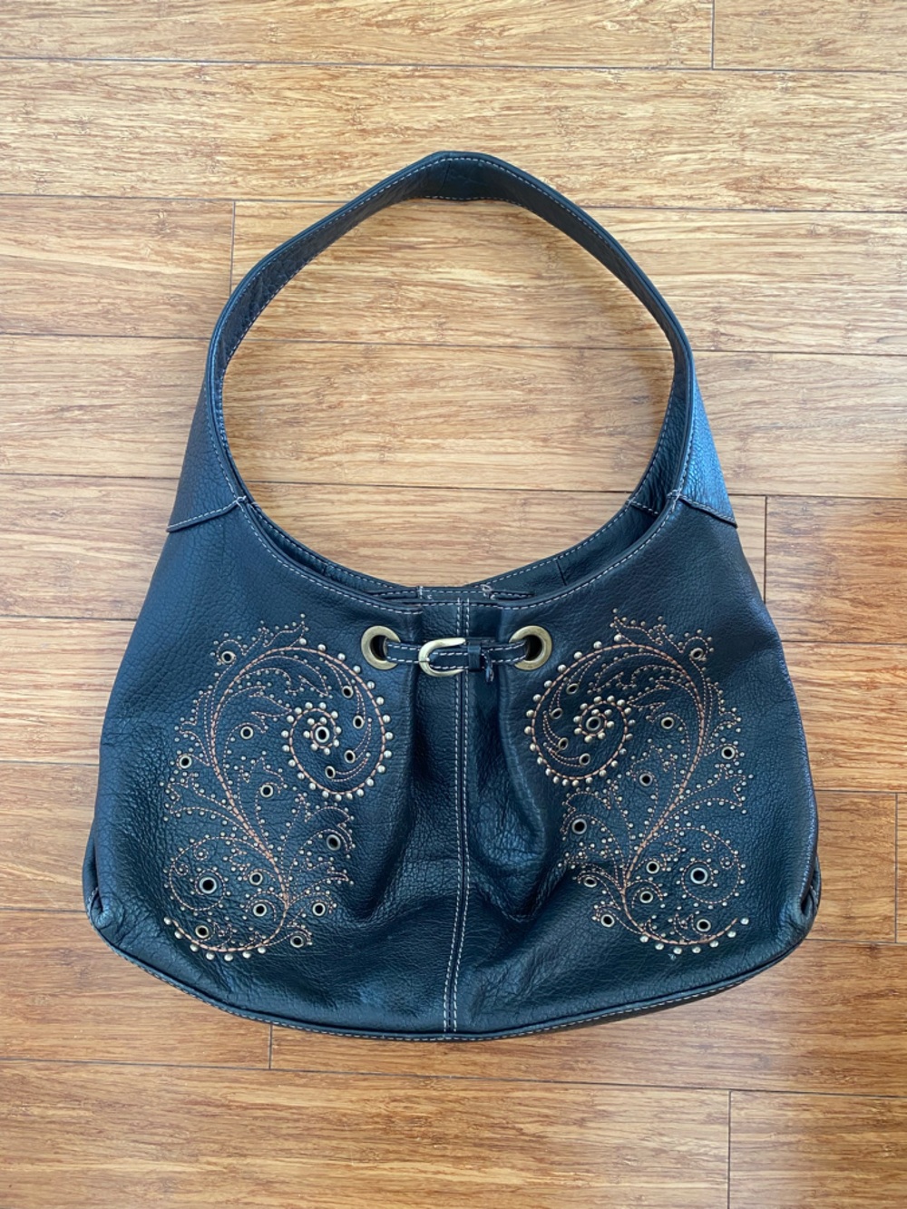 Black Western Embroidered Leather Shoulder Bag